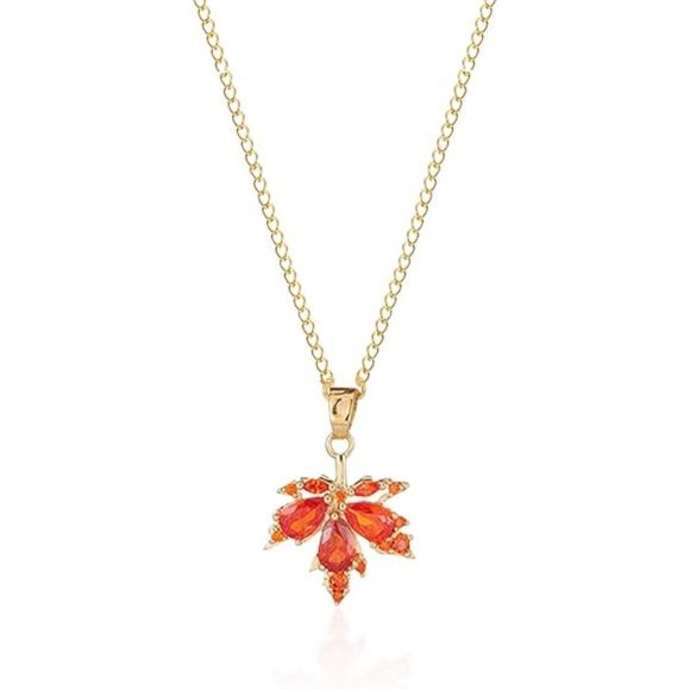 Maple leaf Dainty Chain Simple Pendant Necklace for Women Cute Cubic Zirconia - Picture 8 of 8